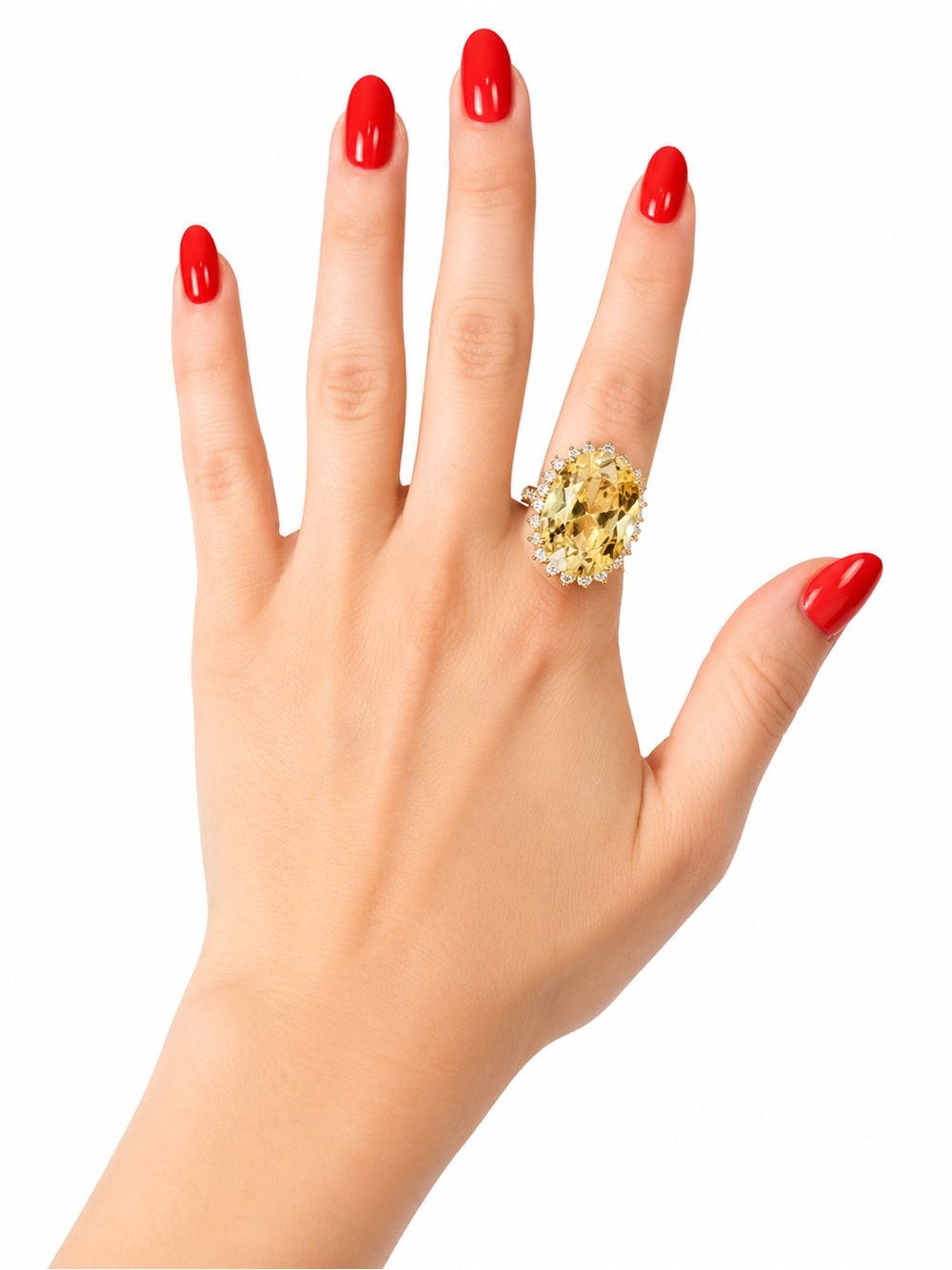 Statement Cocktail Ring – Oversized Yellow Crystal Halo Ring – Size 7